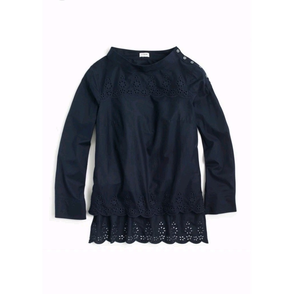 J. Crew Woman Eyelet Round Neck Blouse Long Sleeve Size 10 - Picture 3 of 5